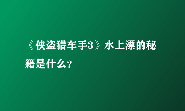 《侠盗猎车手3》水上漂的秘籍是什么？