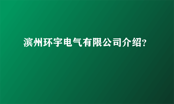 滨州环宇电气有限公司介绍？