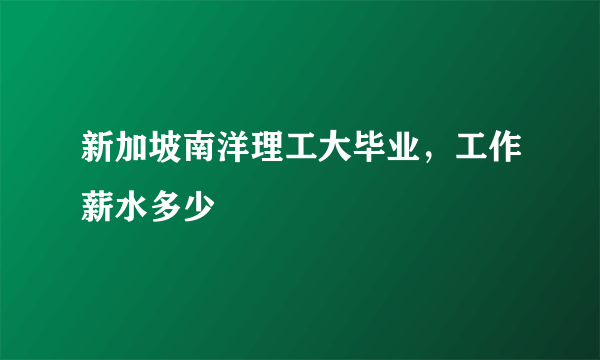 新加坡南洋理工大毕业，工作薪水多少