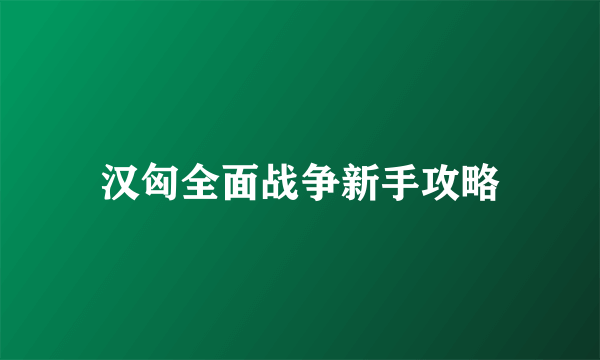 汉匈全面战争新手攻略