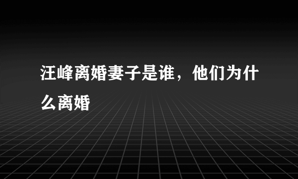 汪峰离婚妻子是谁，他们为什么离婚