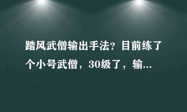 踏风武僧输出手法？目前练了个小号武僧，30级了，输出有没有什么手法？