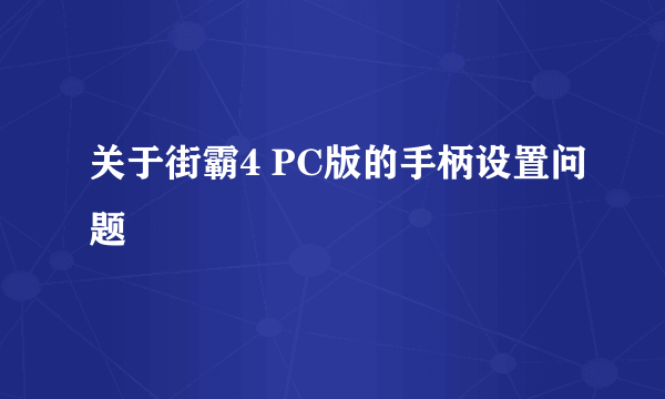 关于街霸4 PC版的手柄设置问题