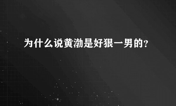 为什么说黄渤是好狠一男的？