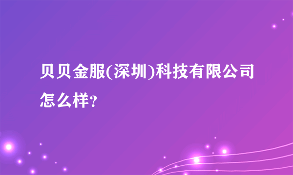 贝贝金服(深圳)科技有限公司怎么样？