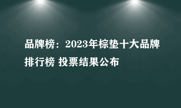 品牌榜：2023年棕垫十大品牌排行榜 投票结果公布