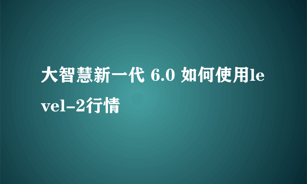 大智慧新一代 6.0 如何使用level-2行情