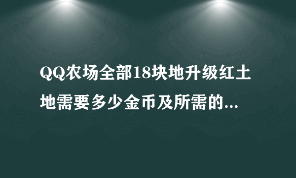 QQ农场全部18块地升级红土地需要多少金币及所需的级别列表