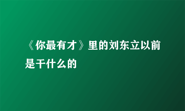 《你最有才》里的刘东立以前是干什么的