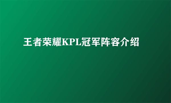 王者荣耀KPL冠军阵容介绍