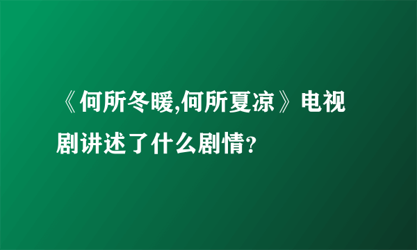 《何所冬暖,何所夏凉》电视剧讲述了什么剧情？