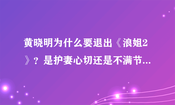 黄晓明为什么要退出《浪姐2》？是护妻心切还是不满节目组炒作？