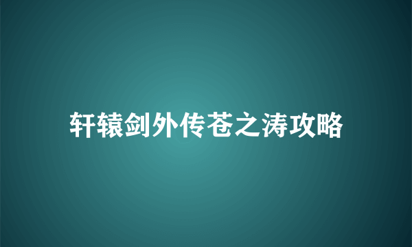 轩辕剑外传苍之涛攻略