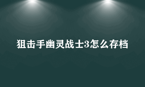 狙击手幽灵战士3怎么存档