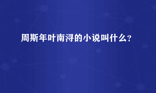 周斯年叶南浔的小说叫什么？