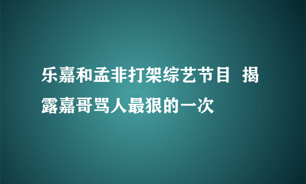 乐嘉和孟非打架综艺节目  揭露嘉哥骂人最狠的一次