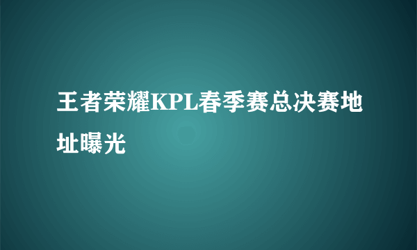 王者荣耀KPL春季赛总决赛地址曝光