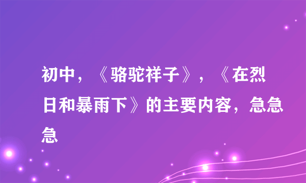 初中，《骆驼祥子》，《在烈日和暴雨下》的主要内容，急急急