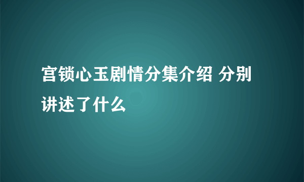 宫锁心玉剧情分集介绍 分别讲述了什么