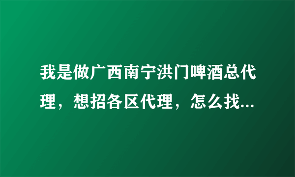 我是做广西南宁洪门啤酒总代理，想招各区代理，怎么找有实力的代理商？