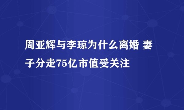 周亚辉与李琼为什么离婚 妻子分走75亿市值受关注