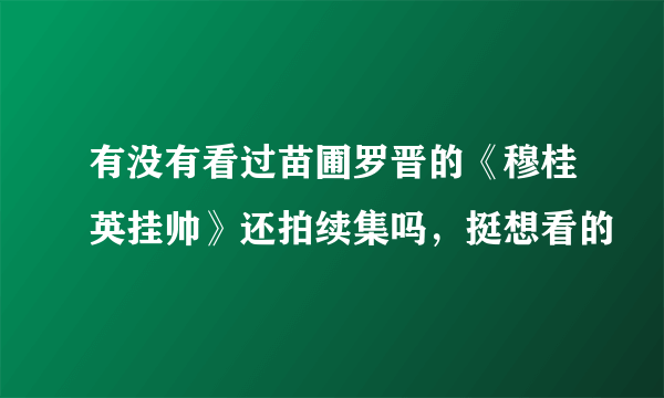 有没有看过苗圃罗晋的《穆桂英挂帅》还拍续集吗，挺想看的