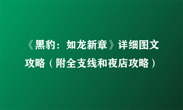 《黑豹：如龙新章》详细图文攻略（附全支线和夜店攻略）