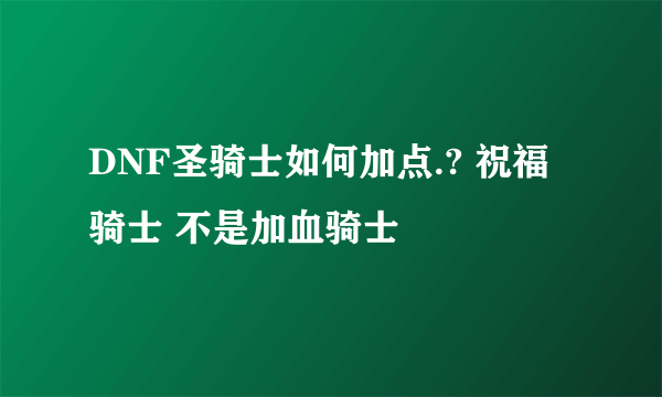 DNF圣骑士如何加点.? 祝福骑士 不是加血骑士