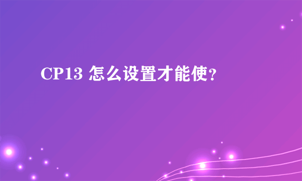 CP13 怎么设置才能使？