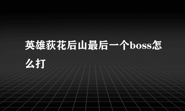 英雄荻花后山最后一个boss怎么打