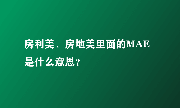 房利美、房地美里面的MAE是什么意思？