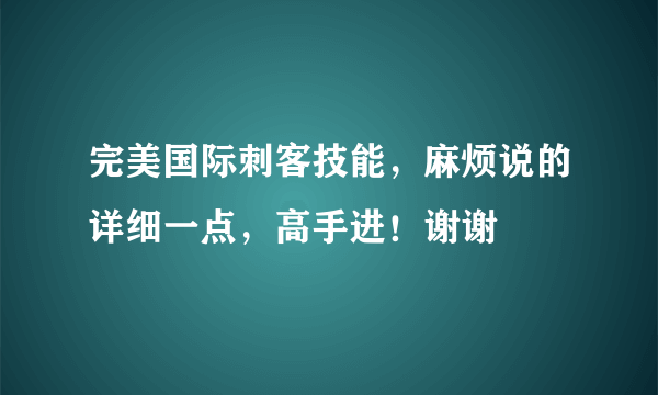 完美国际刺客技能，麻烦说的详细一点，高手进！谢谢