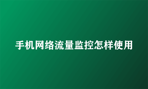 手机网络流量监控怎样使用