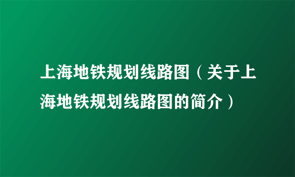 上海地铁规划线路图（关于上海地铁规划线路图的简介）