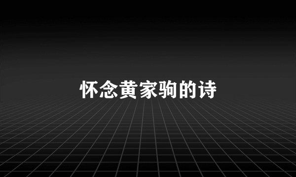 怀念黄家驹的诗