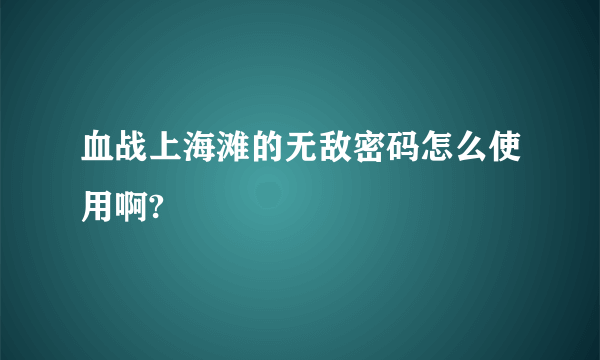 血战上海滩的无敌密码怎么使用啊?