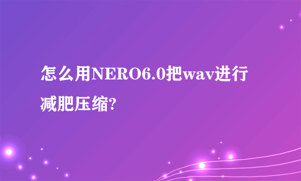 怎么用NERO6.0把wav进行减肥压缩?