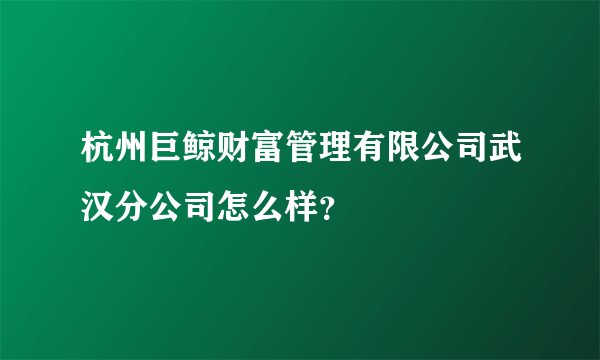 杭州巨鲸财富管理有限公司武汉分公司怎么样？