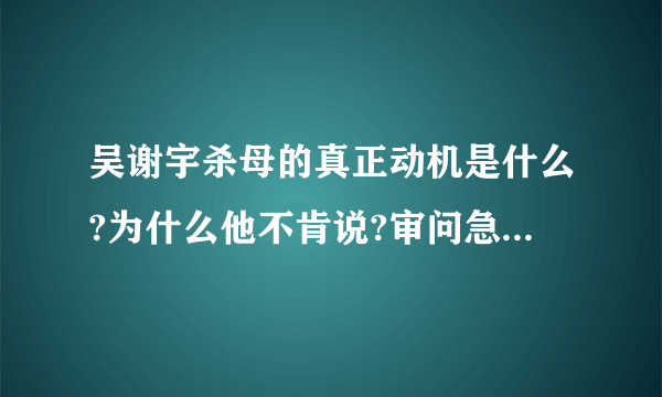 吴谢宇杀母的真正动机是什么?为什么他不肯说?审问急了才说了一些不是理由的理