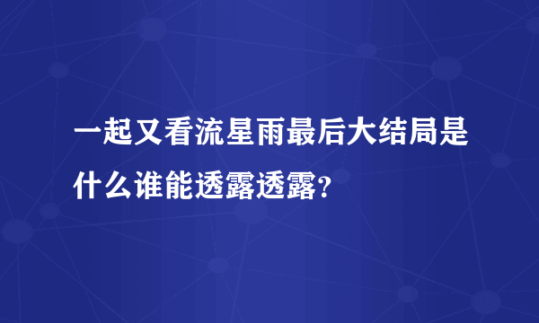 一起又看流星雨最后大结局是什么谁能透露透露？