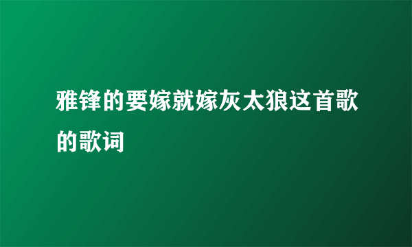 雅锋的要嫁就嫁灰太狼这首歌的歌词