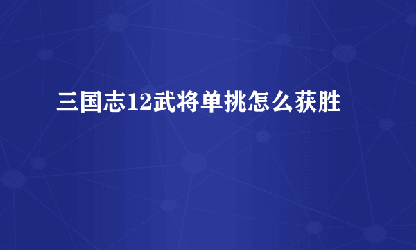 三国志12武将单挑怎么获胜