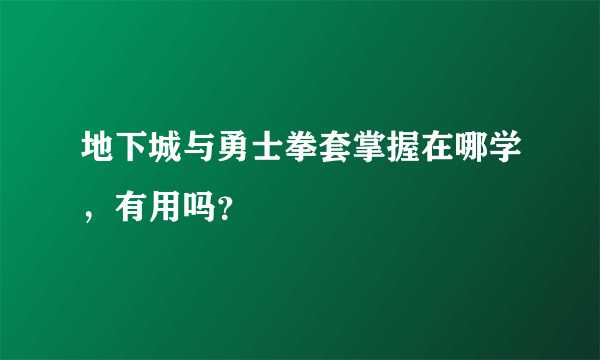 地下城与勇士拳套掌握在哪学，有用吗？