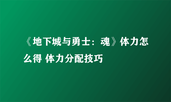 《地下城与勇士：魂》体力怎么得 体力分配技巧