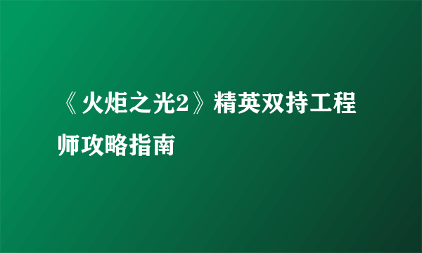 《火炬之光2》精英双持工程师攻略指南