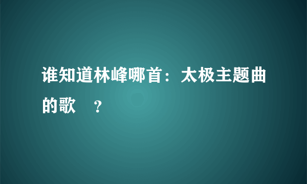 谁知道林峰哪首：太极主题曲的歌詷？