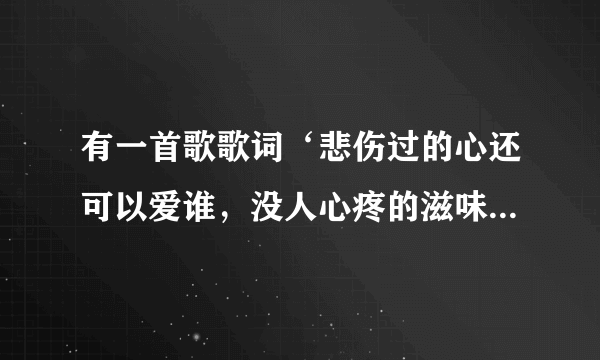 有一首歌歌词‘悲伤过的心还可以爱谁，没人心疼的滋味’这是什么歌？谁唱的？