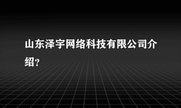 山东泽宇网络科技有限公司介绍？