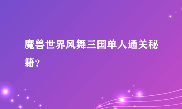 魔兽世界风舞三国单人通关秘籍？