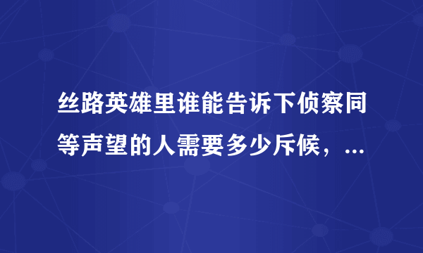 丝路英雄里谁能告诉下侦察同等声望的人需要多少斥候，把所有的比例告诉一下啊